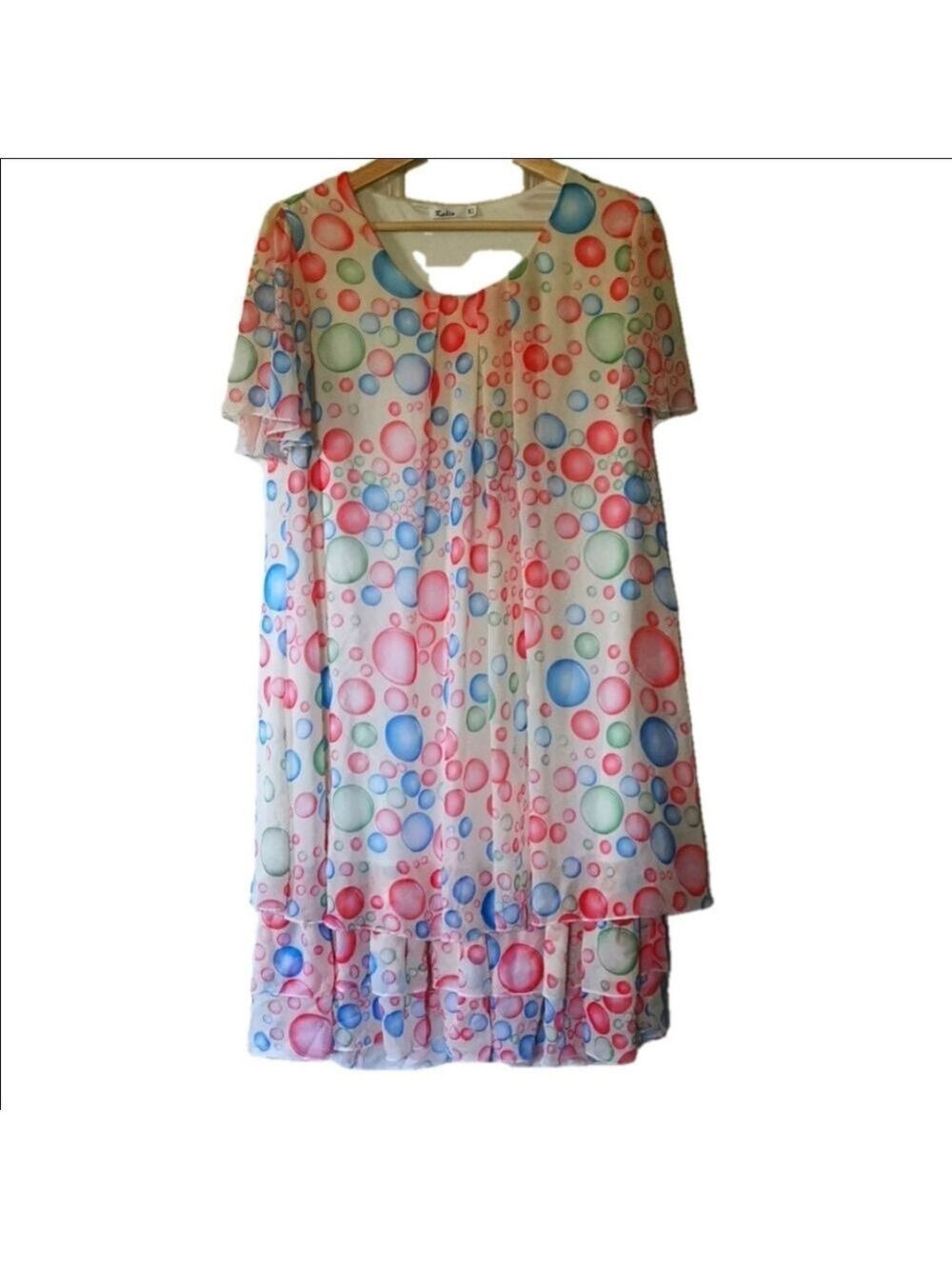 Katie fun bubble midi dress,pink, blue cottagecore, circle Size XL. EUC